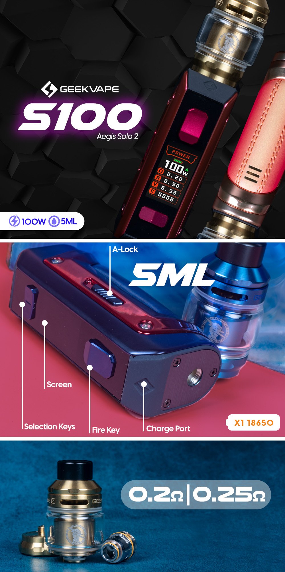 Geek Vape Aegis Solo 3 (S100) Starter Kit manufacturer infographic