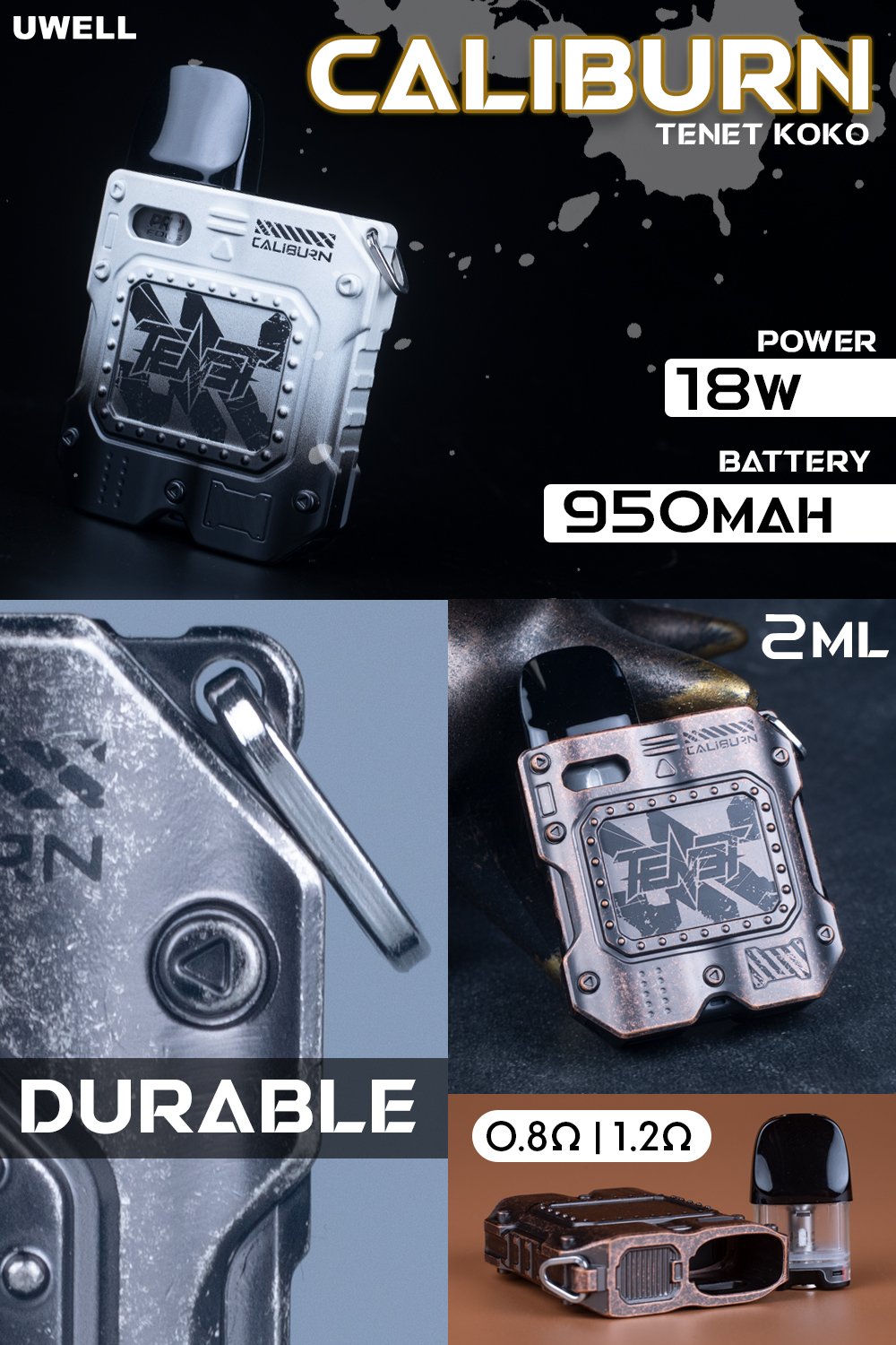 Uwell Caliburn TENET KOKO 18W Pod System manufacturer infographic