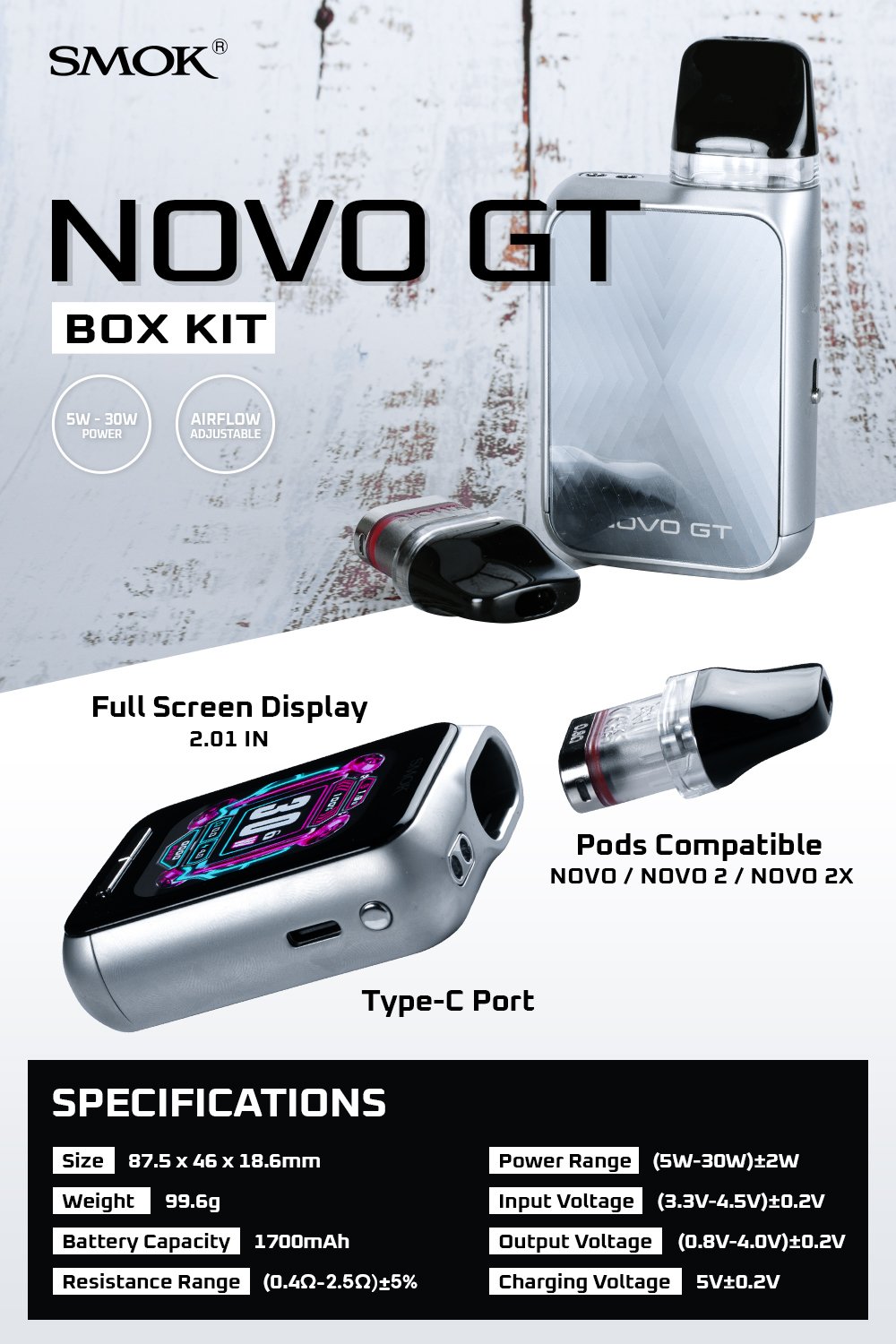 SMOK Novo GT Box Kit manufacturer infographic