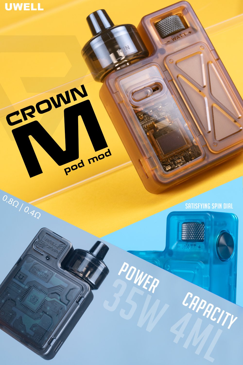 Uwell Crown M 35W Pod Mod Kit manufacturer infographic