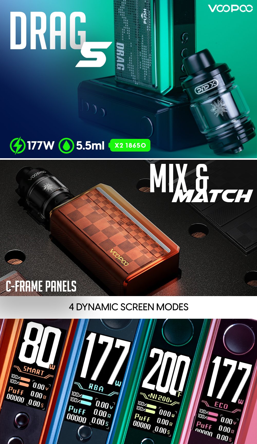 VOOPOO Drag 5 177W Starter Kit manufacturer infographic